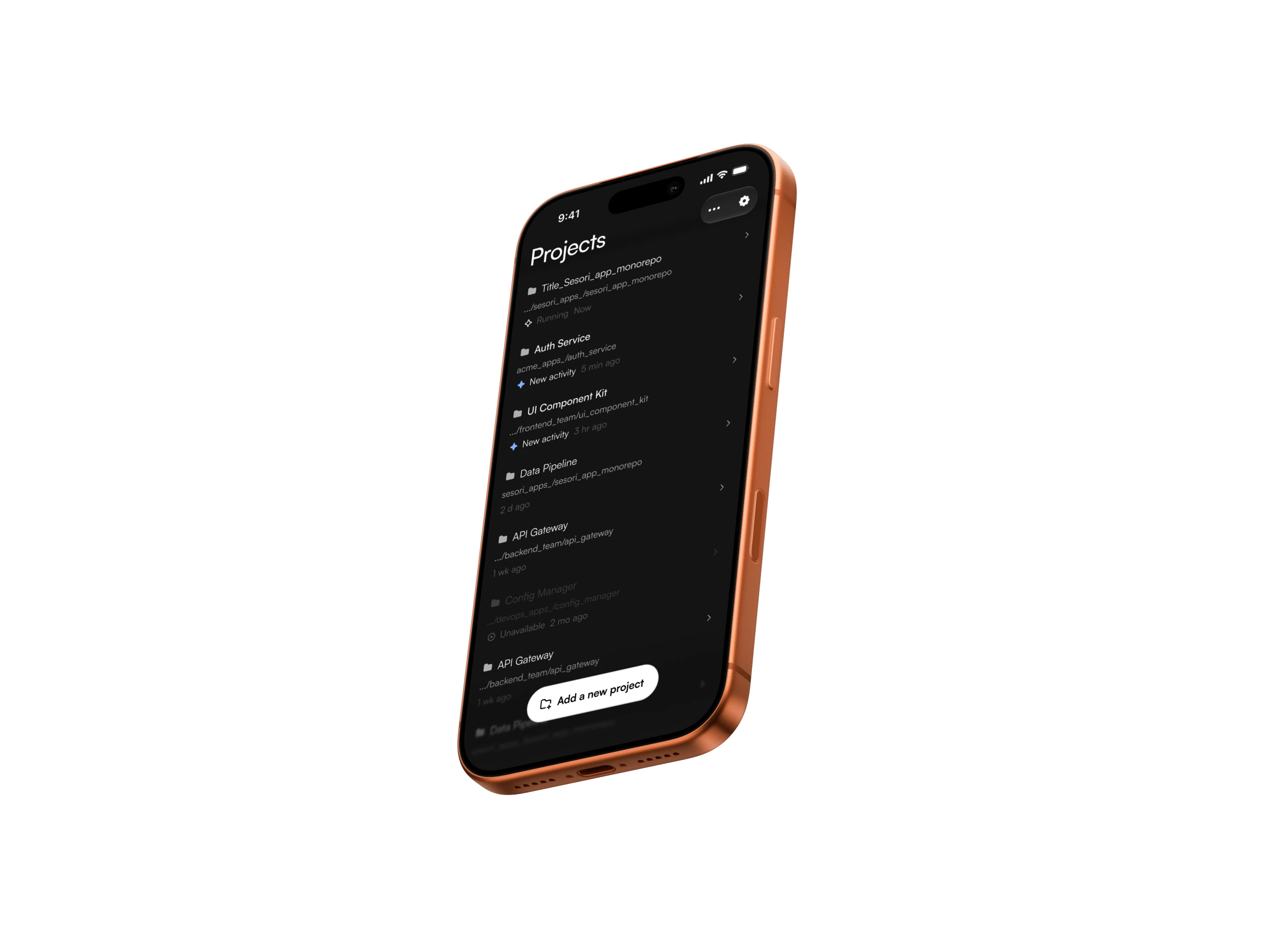Sesori projects displayed on an iPhone